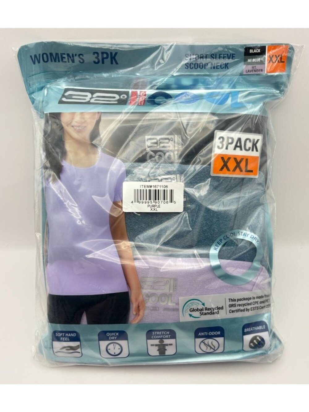 Womens 32 Degrees Short Sleeve T-Shirts XXL 3 Pack Scoop Neck Quick Dry Soft